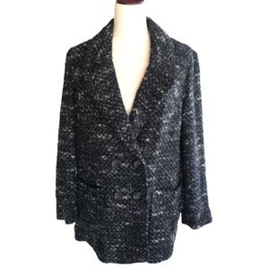 J. Jill Black Wool Blend Oversized Boucle Coat Small Black Camel Brown